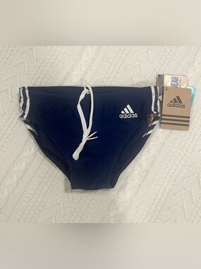 NWT Adidas Men's Swim Briefs Navy Blue White Striped Size 30
